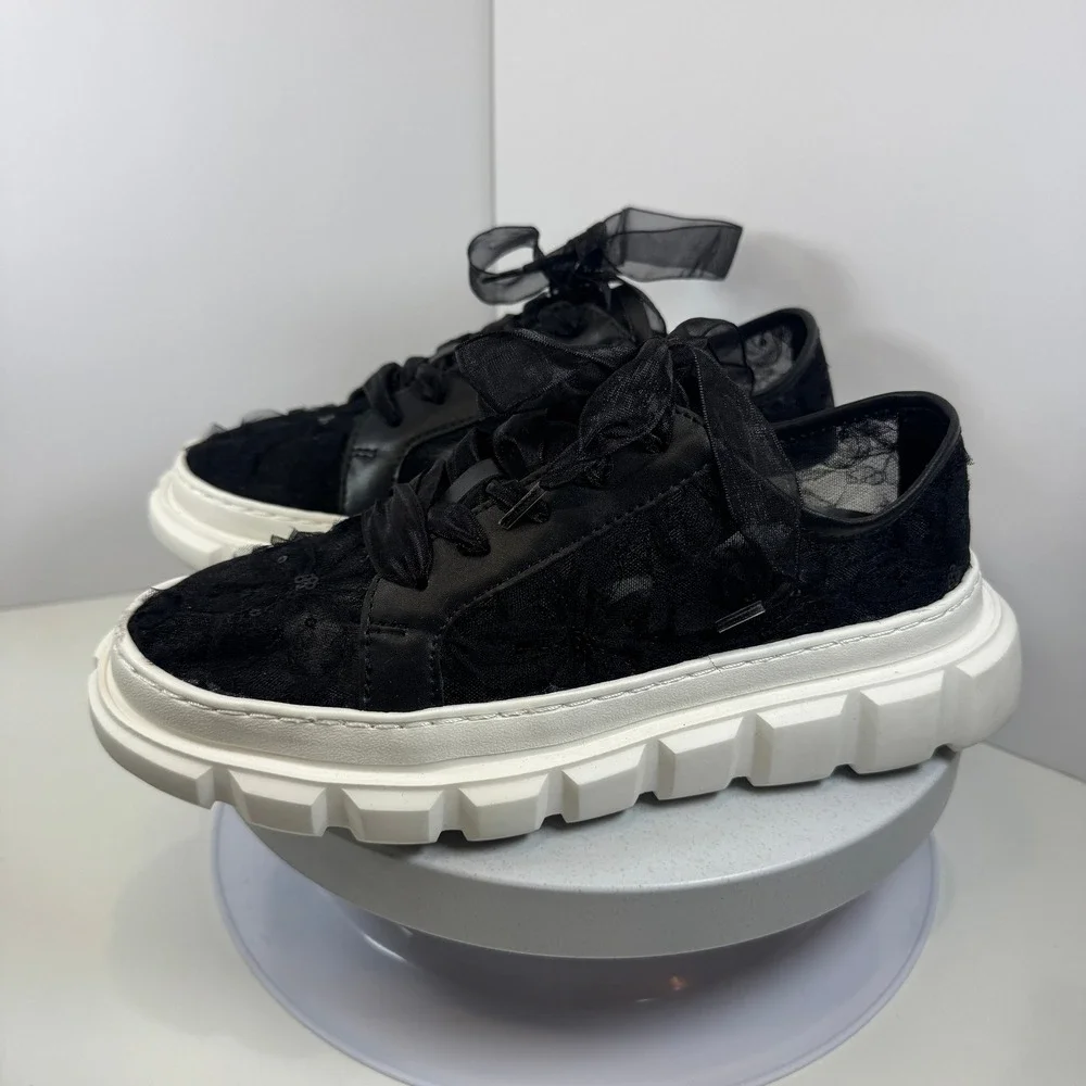 Cosy Island Platform Sneakers Girl's Black Floral Chunky Sole‎ Size 4